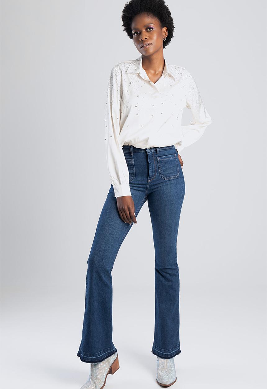 SISSY BOY - Amy-Lee: High Skinny Flare With Patch Pockets - Dark Vintage
