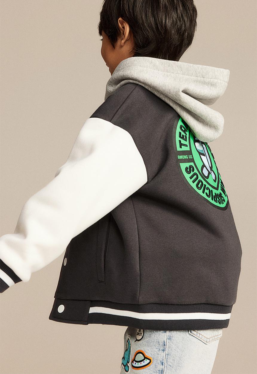 H&M - Oversized printed baseball jacket - dark grey/among us