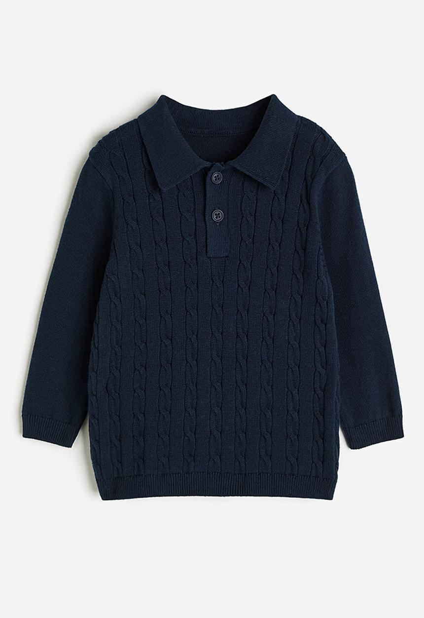 H&M - Cable-knit polo jumper - navy blue
