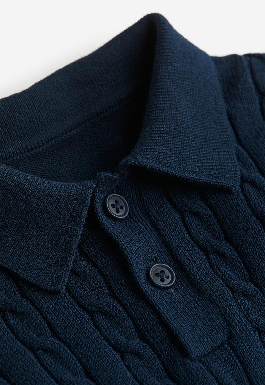 H&M - Cable-knit polo jumper - navy blue