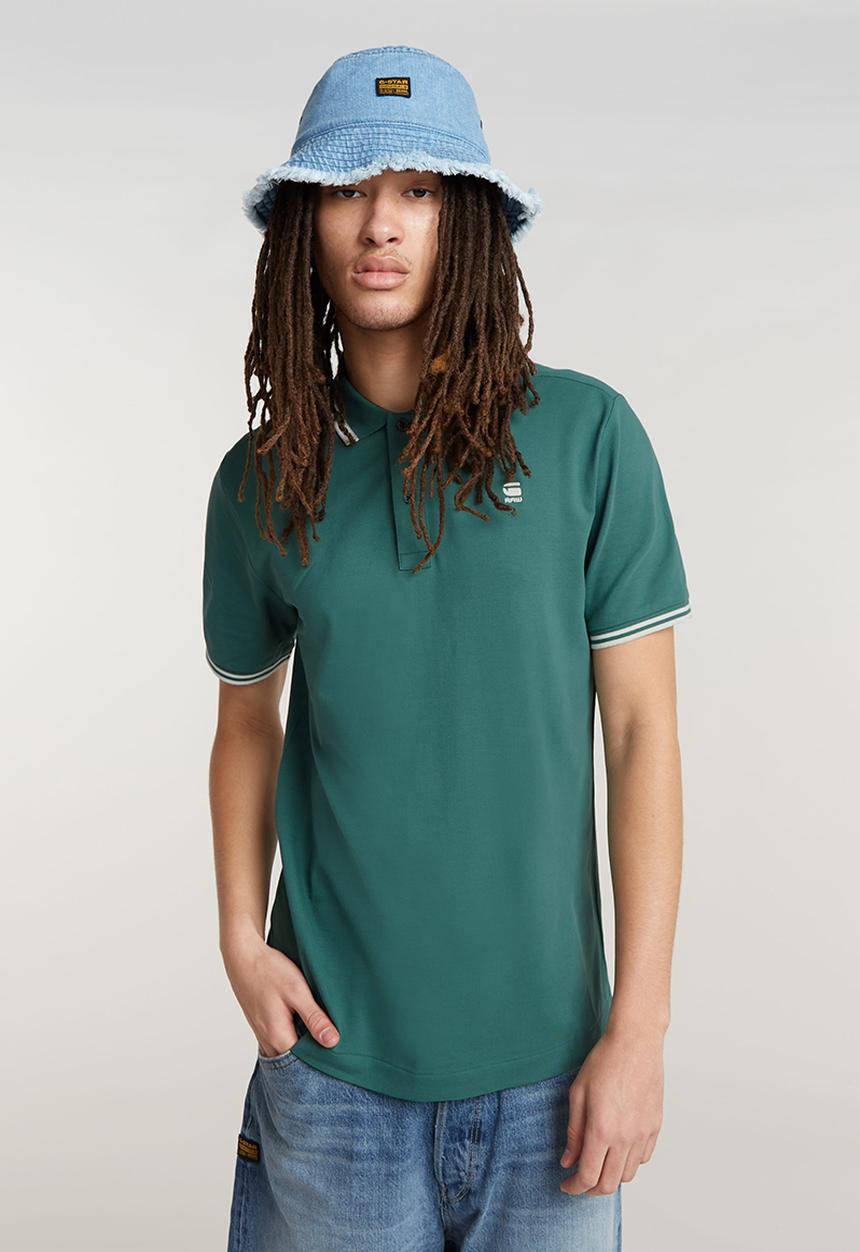 G-STAR - Dunda slim stripe polo short sleeve premium stretch pk o - blue spruce