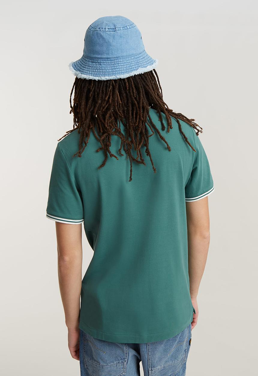 G-STAR - Dunda slim stripe polo short sleeve premium stretch pk o - blue spruce