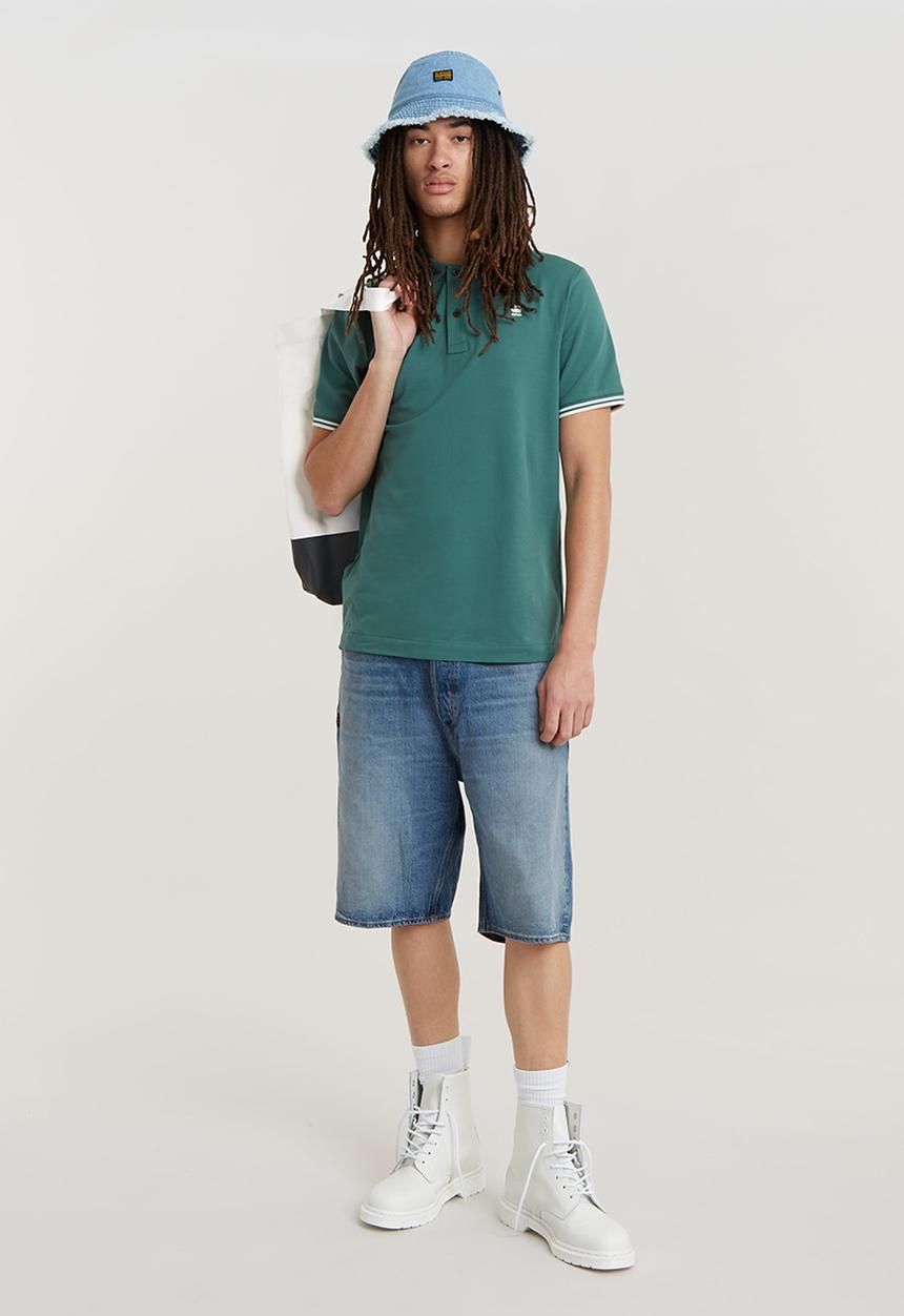 G-STAR - Dunda slim stripe polo short sleeve premium stretch pk o - blue spruce