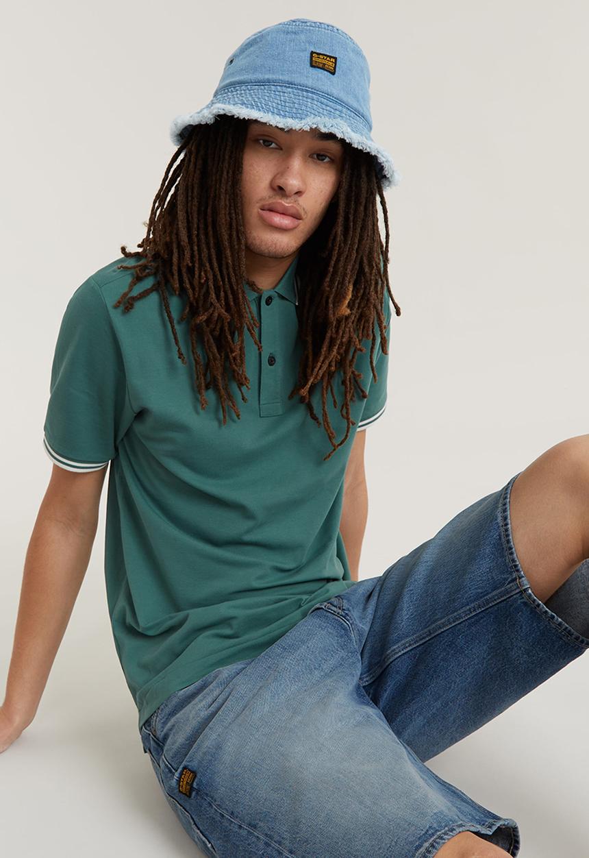 G-STAR - Dunda slim stripe polo short sleeve premium stretch pk o - blue spruce