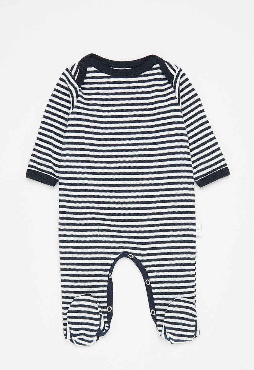 Little Lumps - Envelope long sleeve babygrow - navy & white