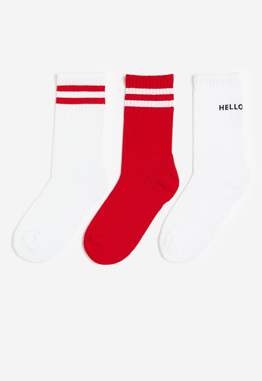 H&M - 3-pack socks - red & white 