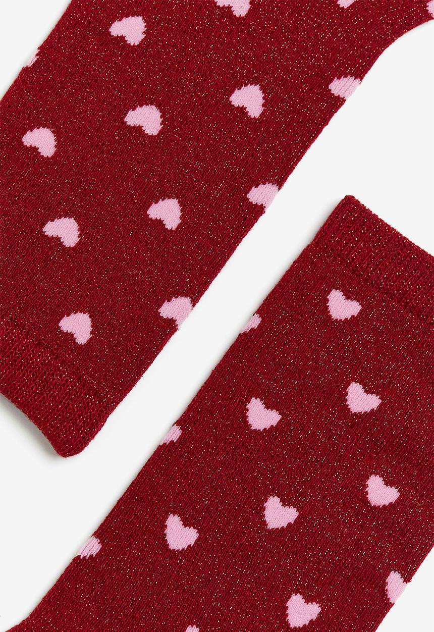 H&M - Socks - dark red hearts