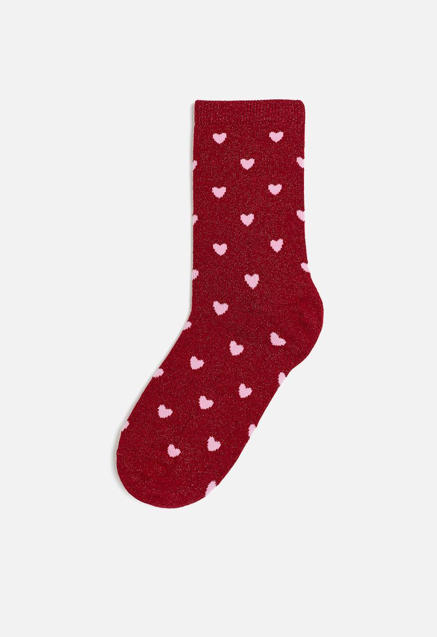 H&M - Socks - dark red hearts