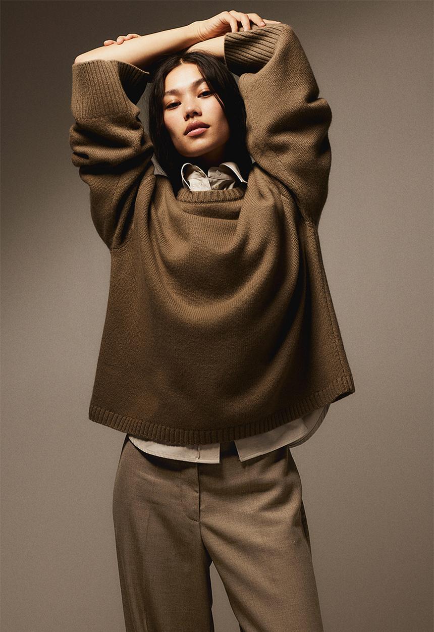H&M - Straight trousers - light brown marl