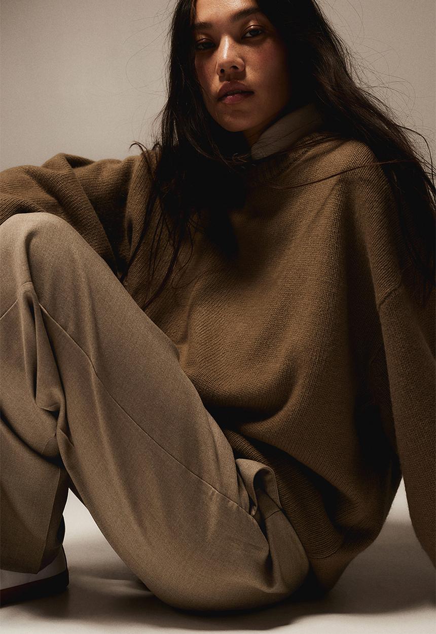 H&M - Straight trousers - light brown marl