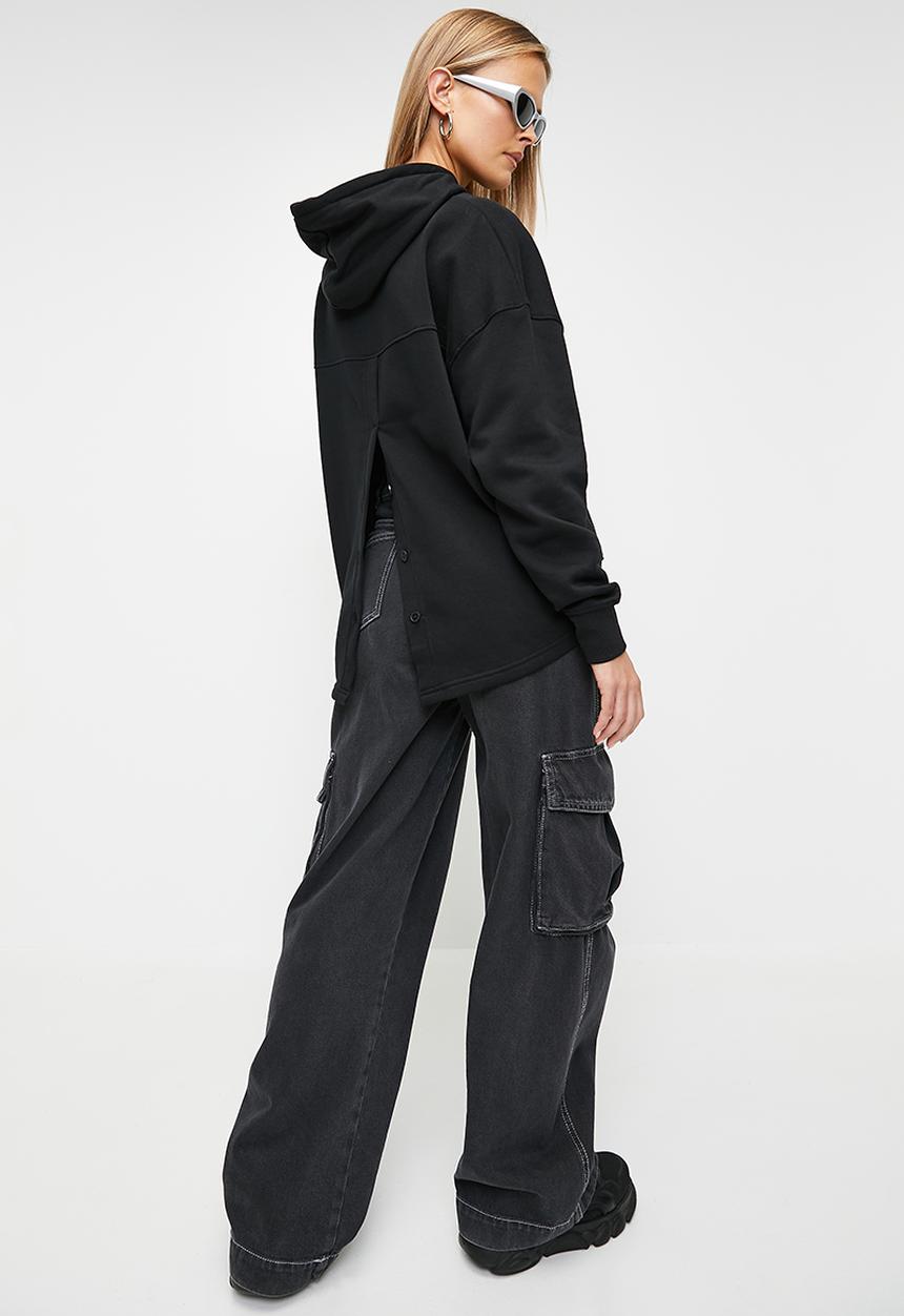 Blake - Back button oversized hoodie - black