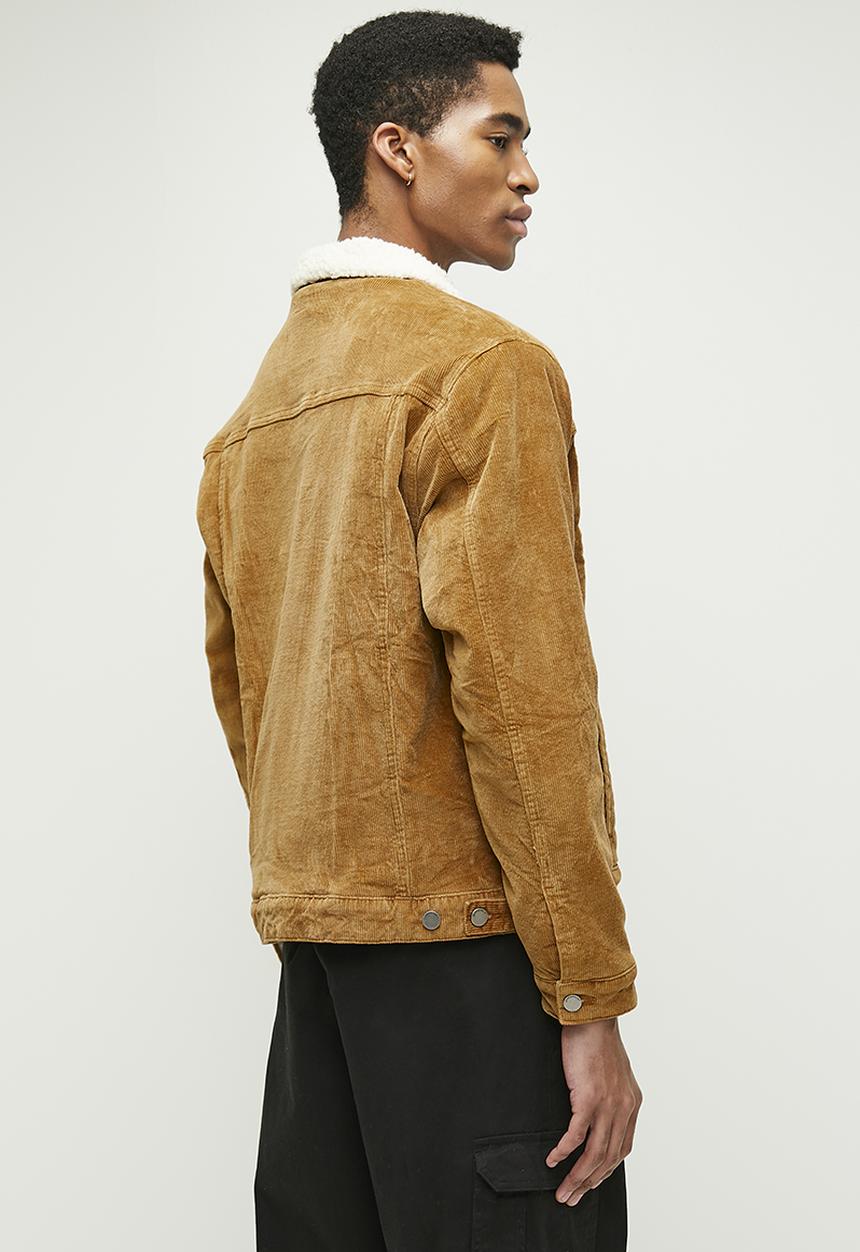 Sherpa lined corduroy trucker jacket - camel