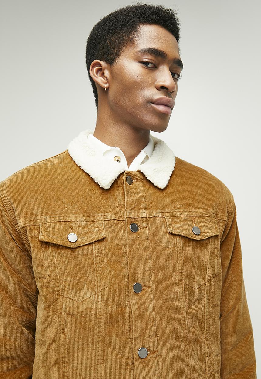 Sherpa lined corduroy trucker jacket - camel