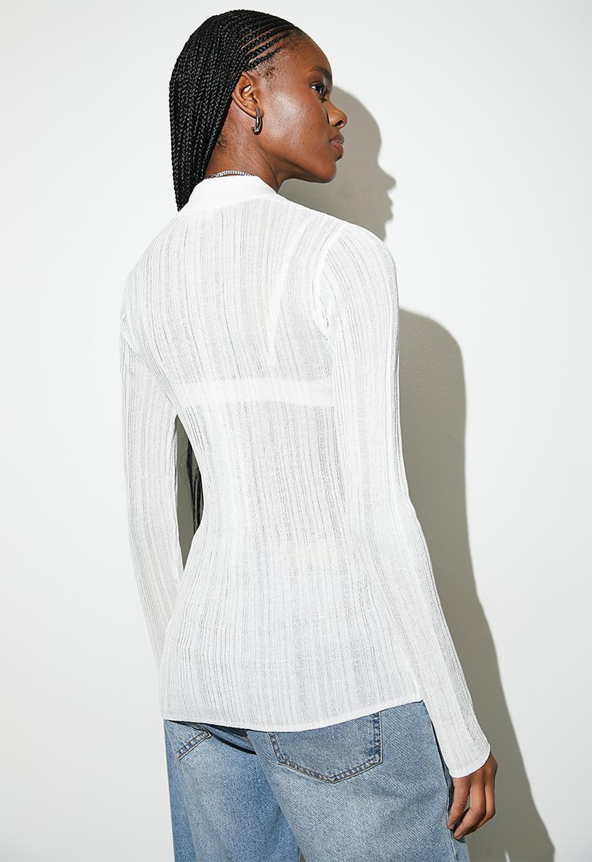 VELVET - Button down rib - ecru