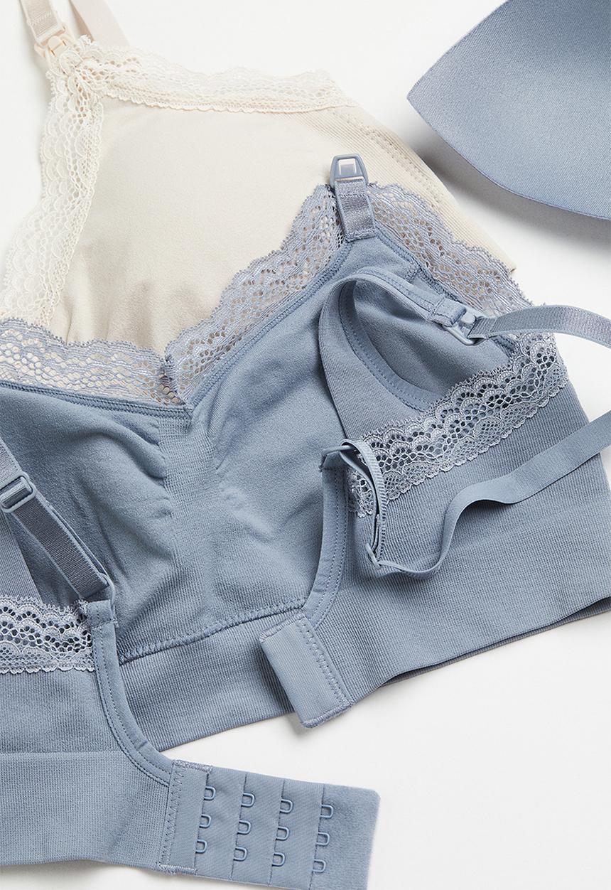 H&M - Mama 2-pack padded nursing bras - light beige light blue