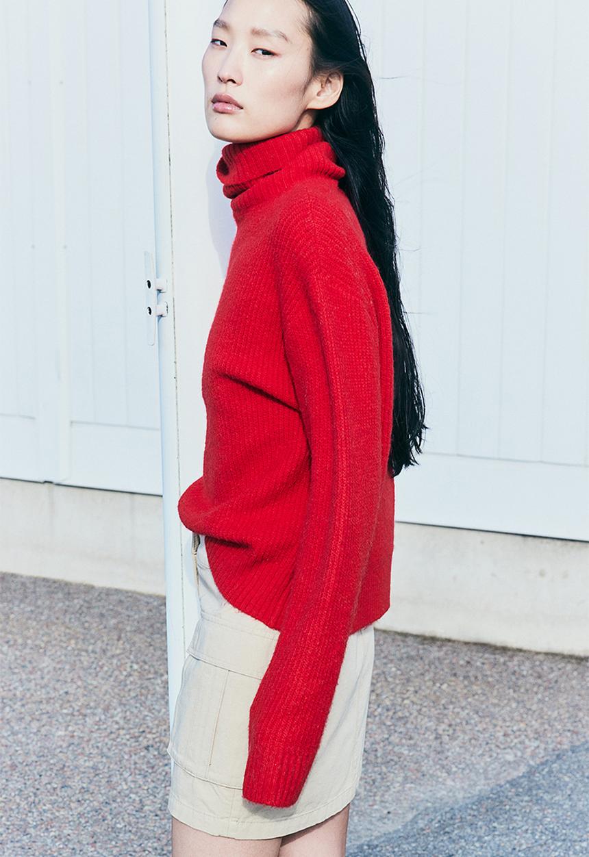 H&M - Rib-knit polo-neck jumper - red