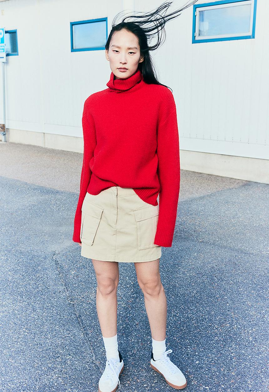 H&M - Rib-knit polo-neck jumper - red