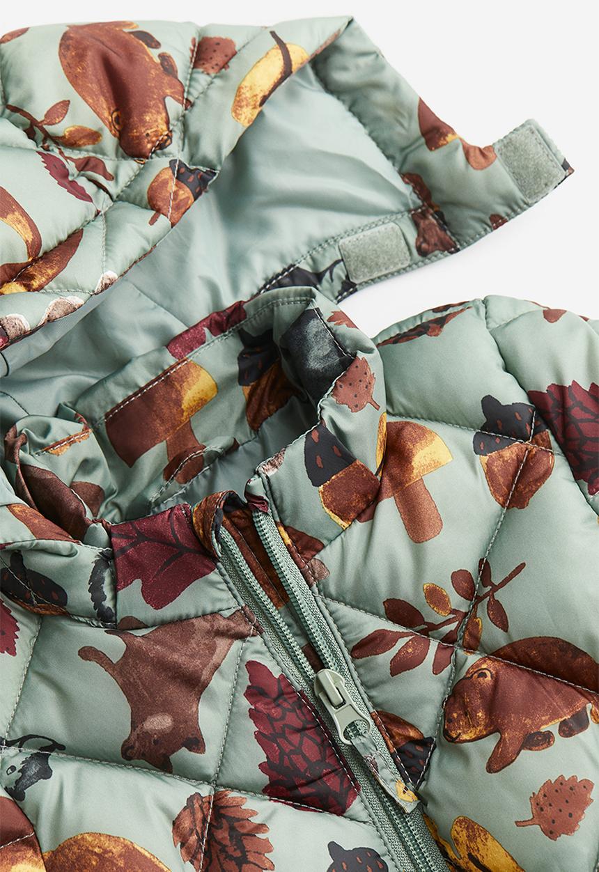 H&M - Hooded puffer jacket - light khaki green patterned 