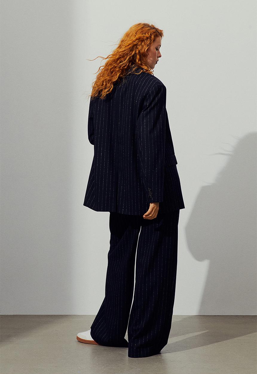 H&M - Double-breasted blazer - navy blue pinstriped