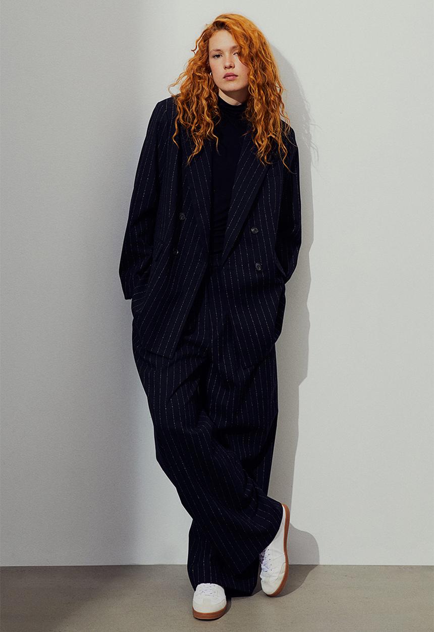 H&M - Double-breasted blazer - navy blue pinstriped