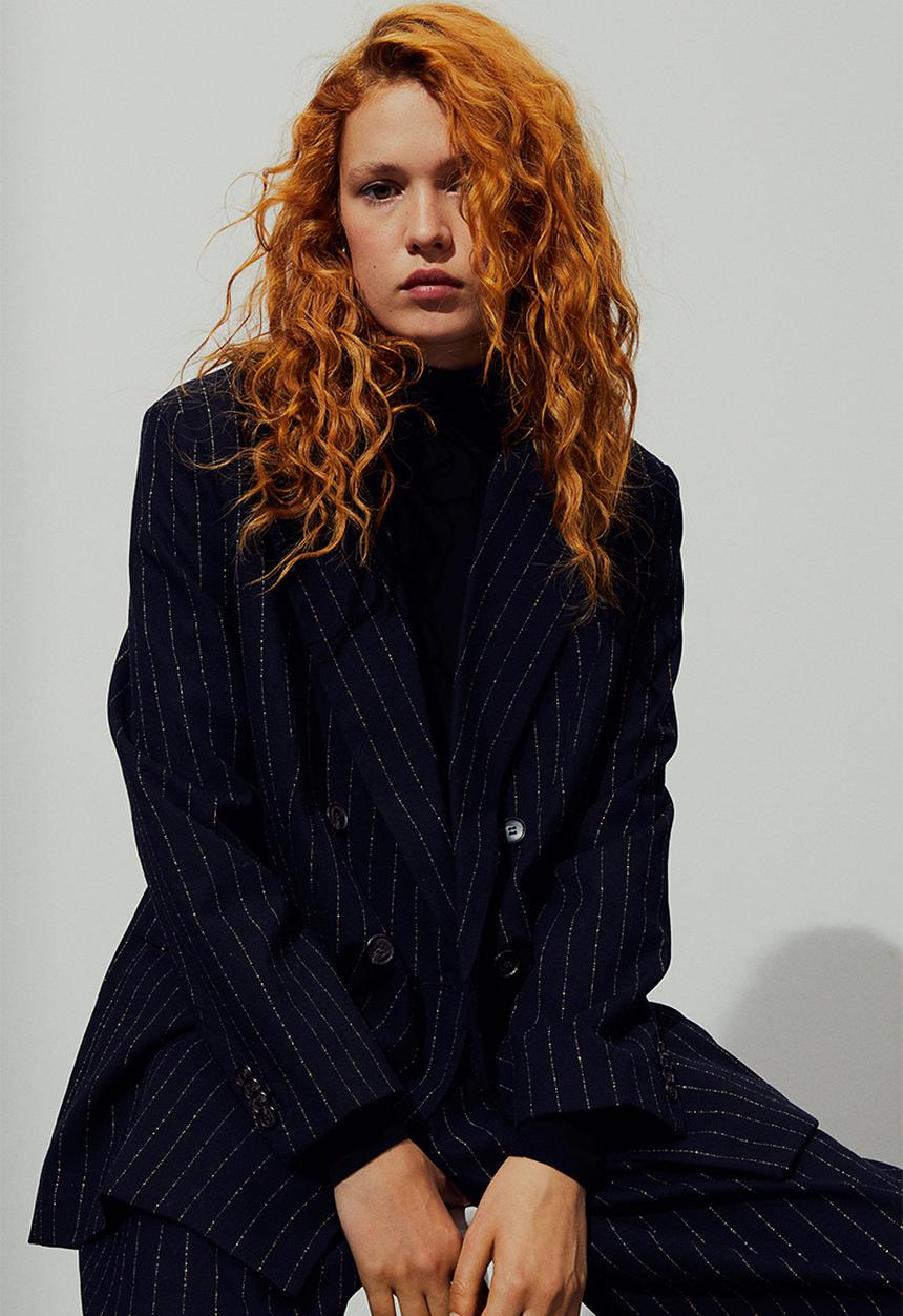 H&M - Double-breasted blazer - navy blue pinstriped