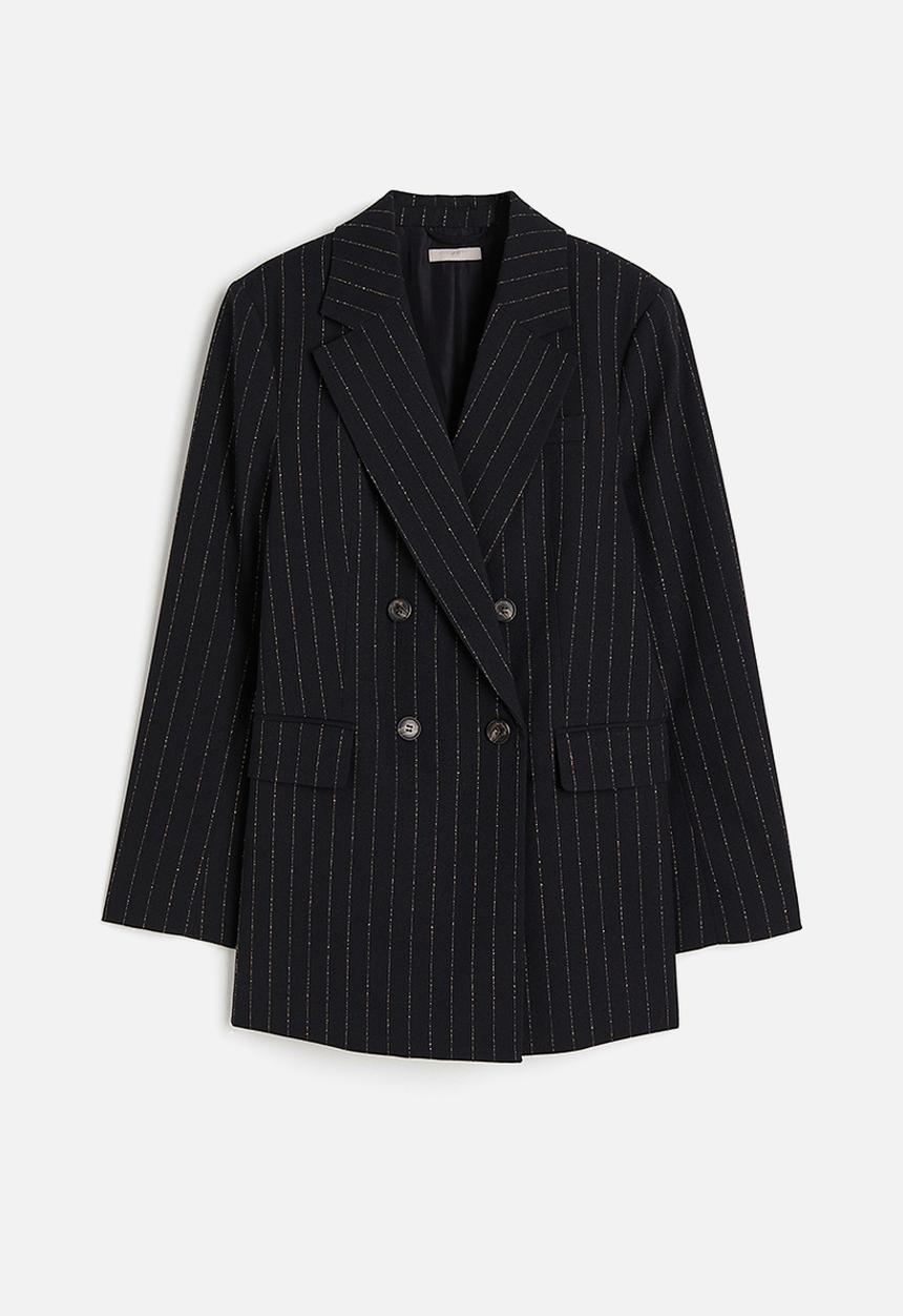 H&M - Double-breasted blazer - navy blue pinstriped
