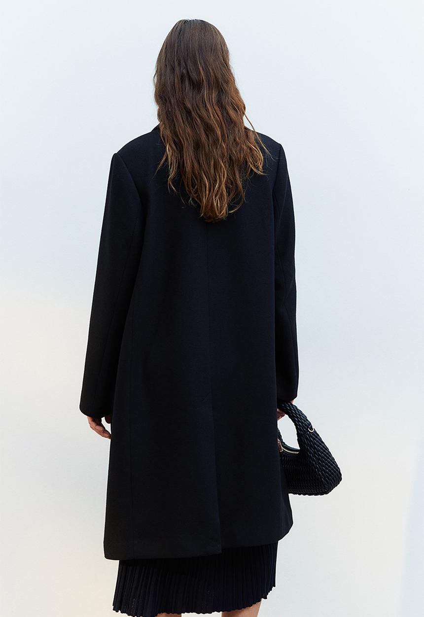 H&M - Single-breasted twill coat - black
