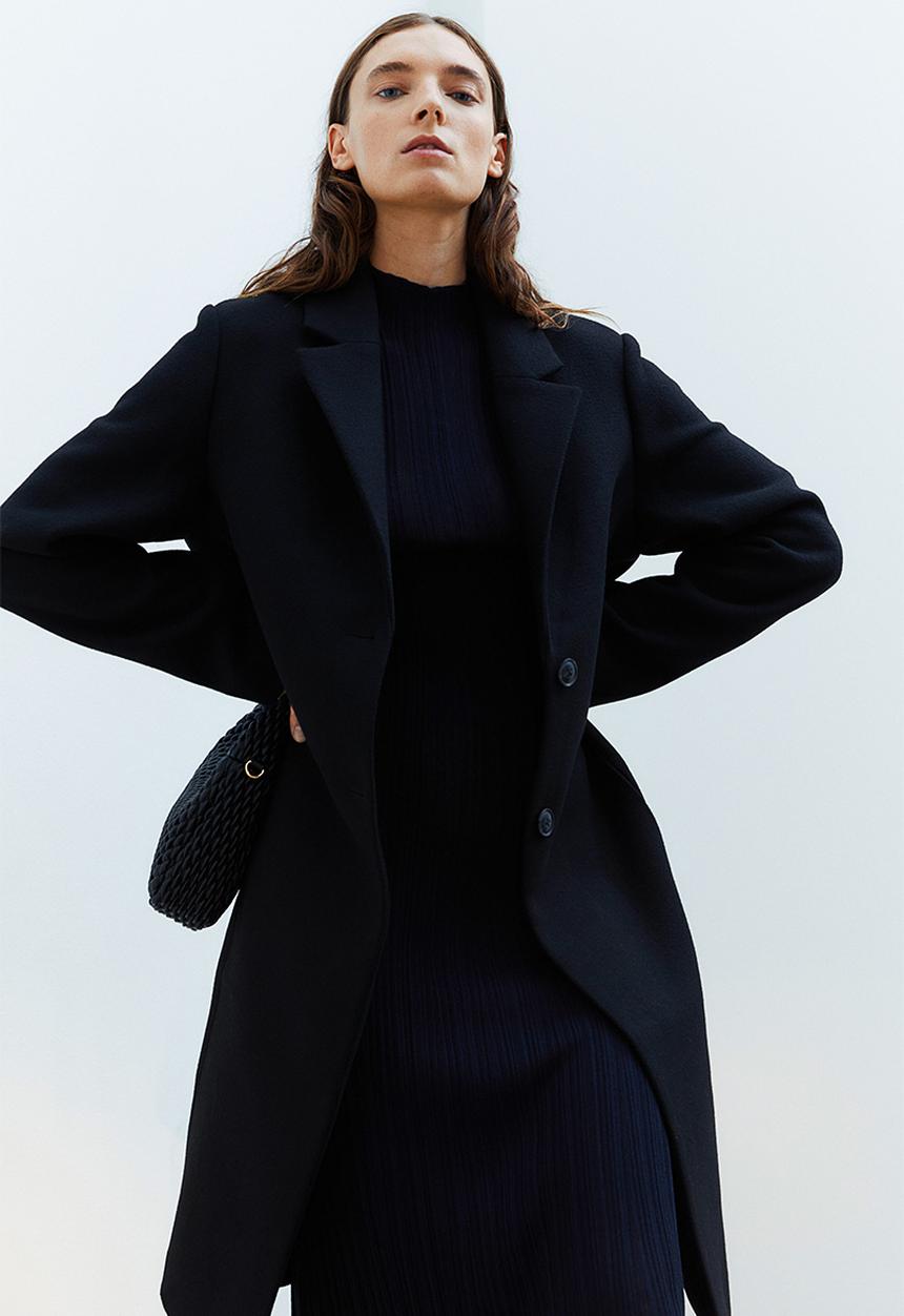 H&M - Single-breasted twill coat - black