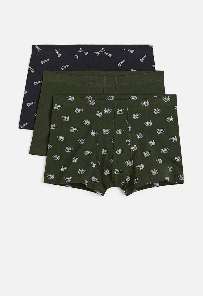 H&M - 3-Pack short cotton trunks - black & khaki green