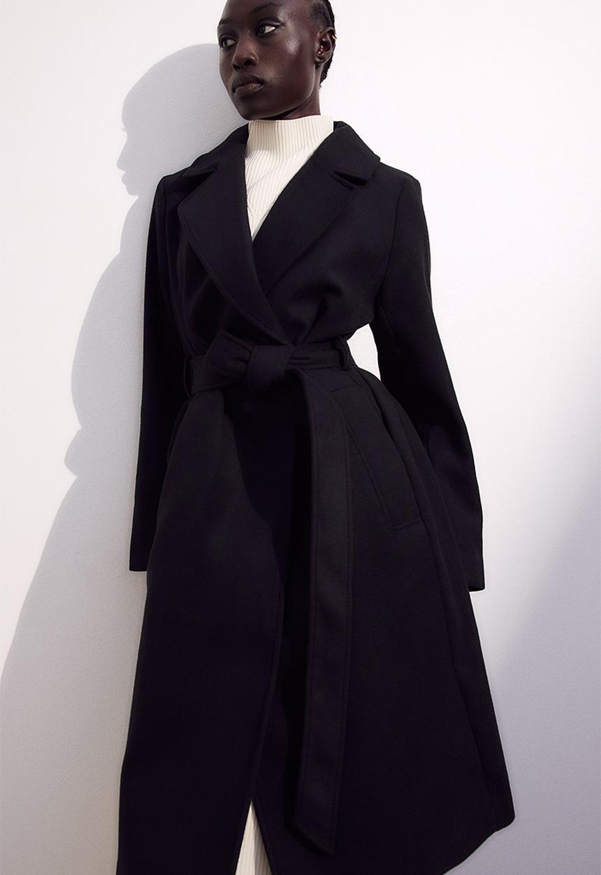 H&M - Tie-belt coat - black