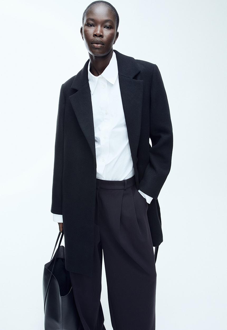 H&M - Tie-belt coat - black