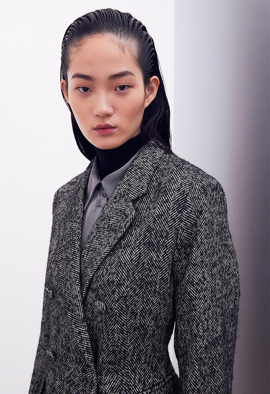 H&M - Double-breasted blazer - black/herringbone-patterned