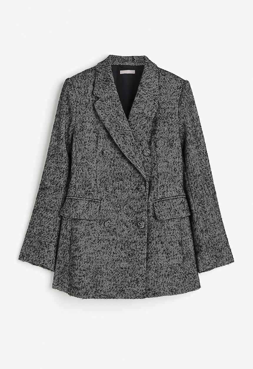 H&M - Double-breasted blazer - black/herringbone-patterned