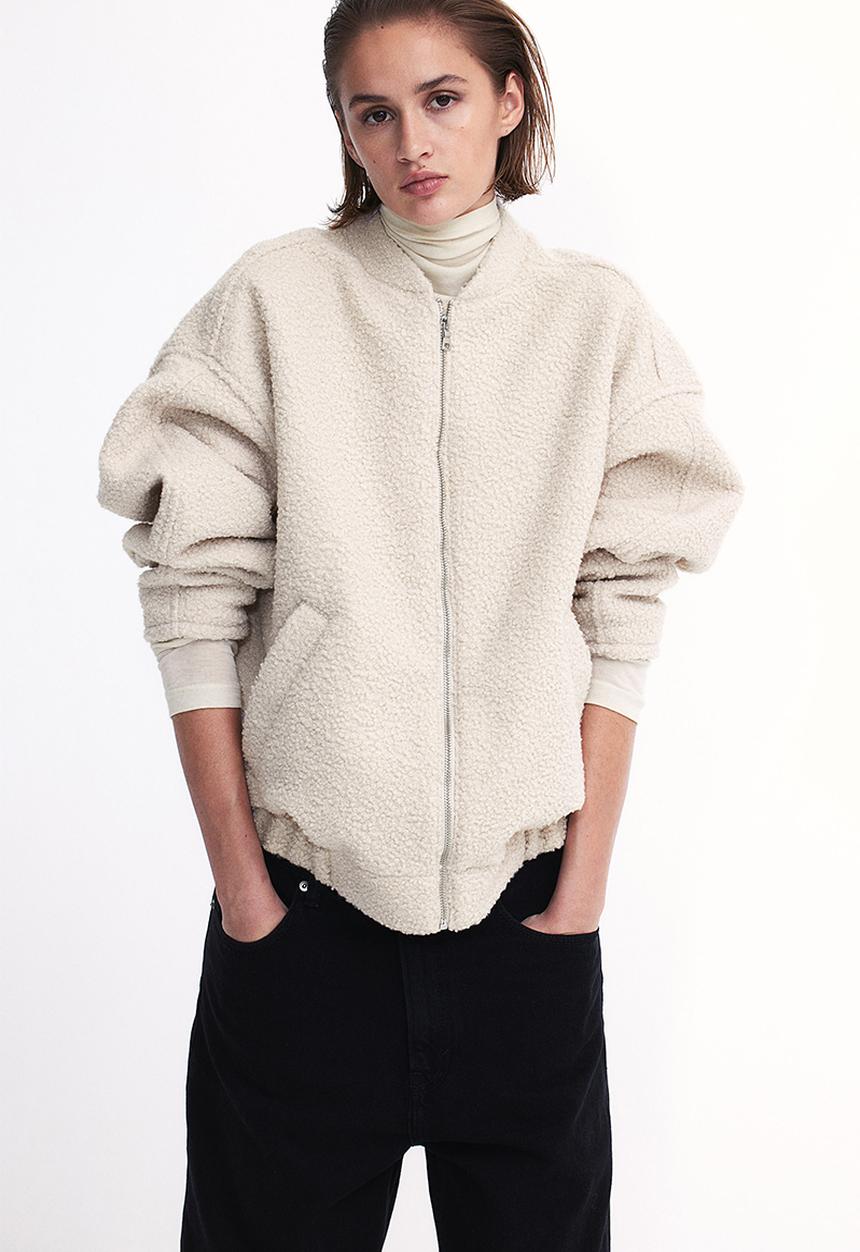 H&M - Oversized teddy bomber jacket - light beige
