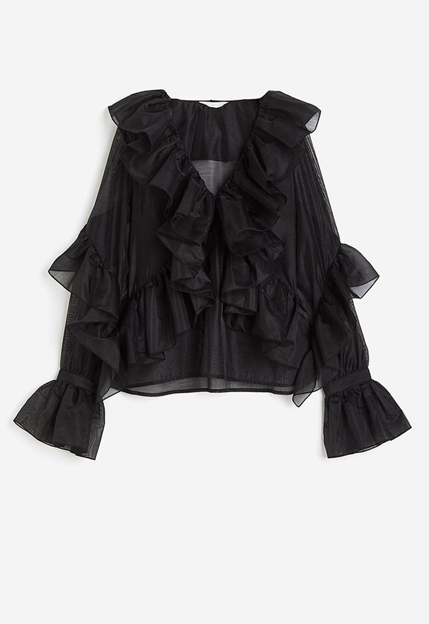 H&M - Flounce-trimmed blouse - black