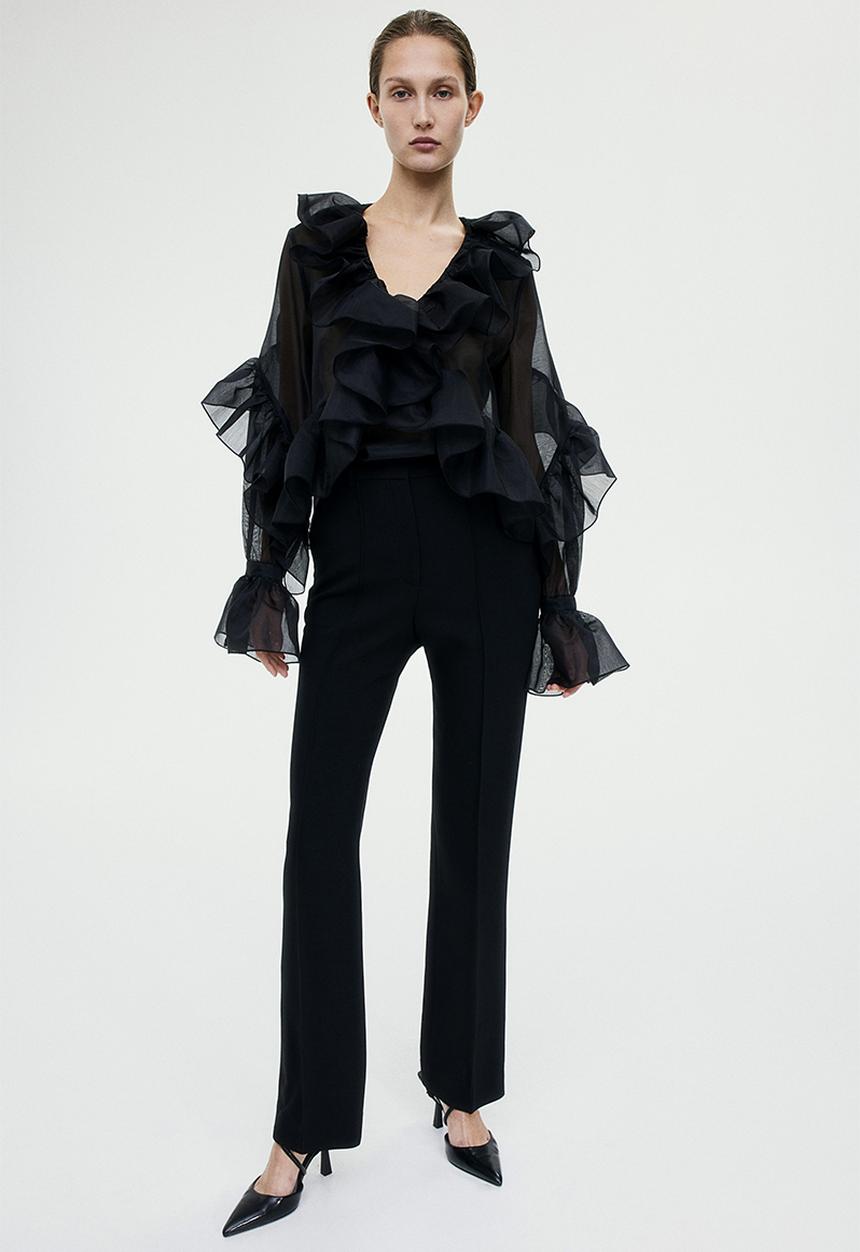 H&M - Flounce-trimmed blouse - black