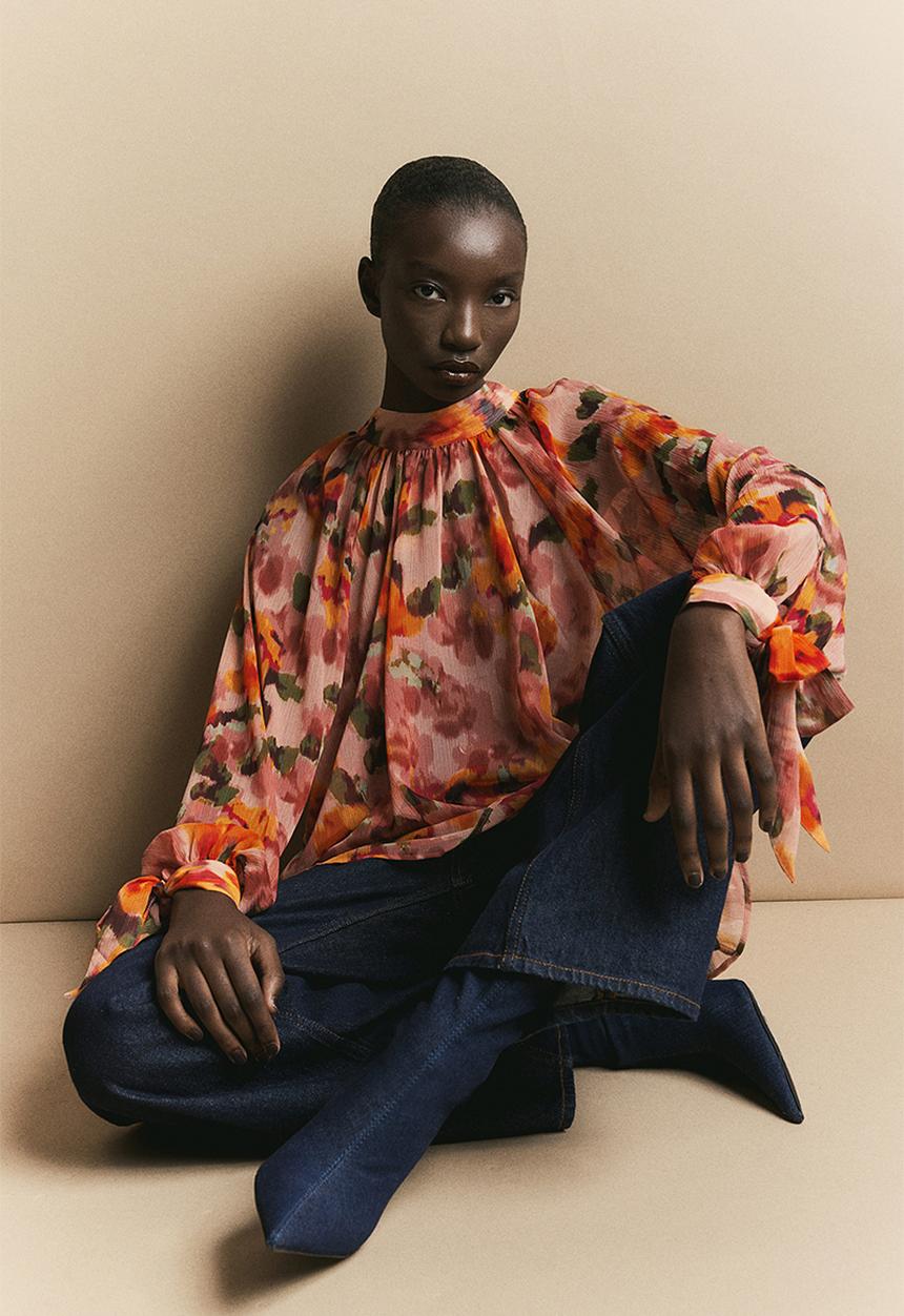 H&M - Bow-detailed crêpe blouse - pink,orange,multi