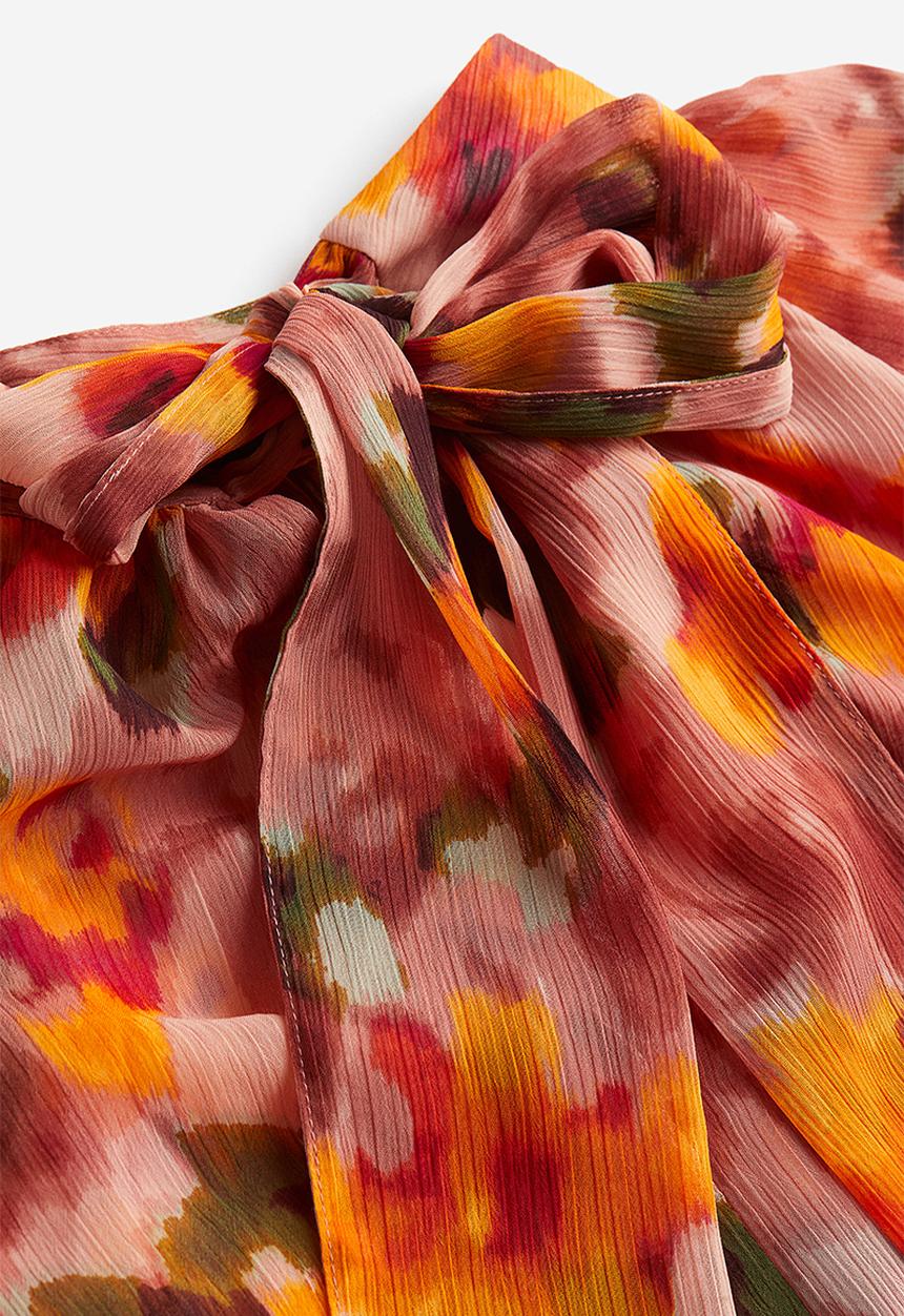 H&M - Bow-detailed crêpe blouse - pink,orange,multi