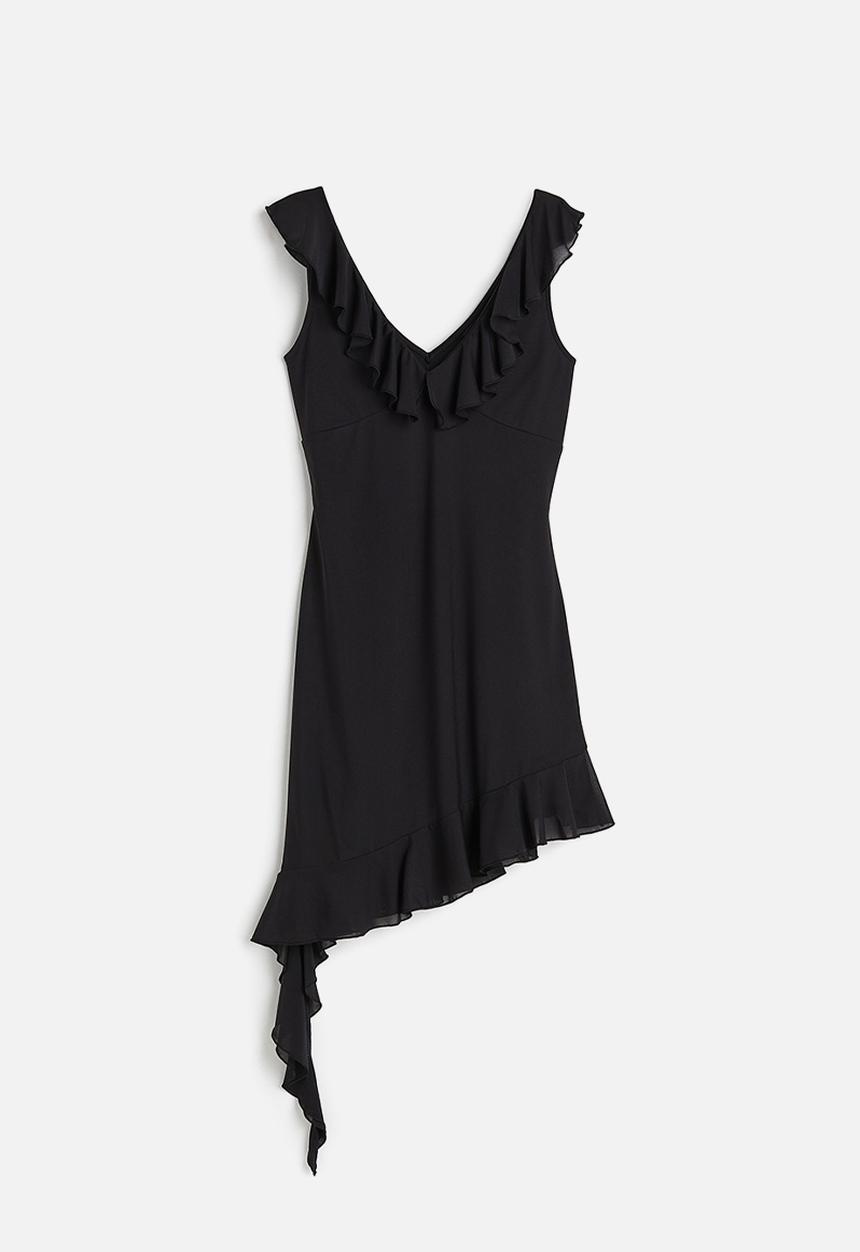 H&M - Flounce-trimmed mesh dress - black