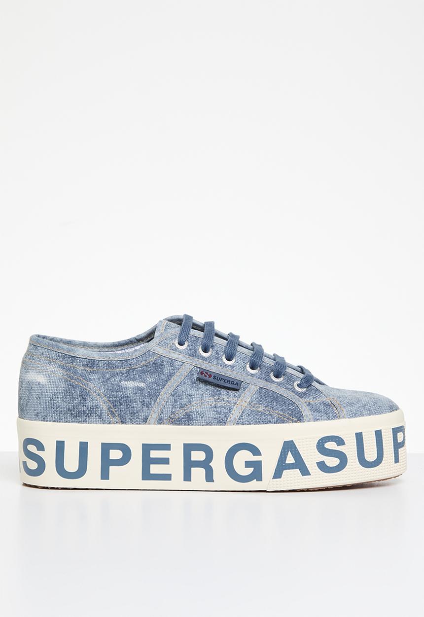 SUPERGA - 2790 Destroyed denim 2790 cotlettering denim platform - a6b blue dusty