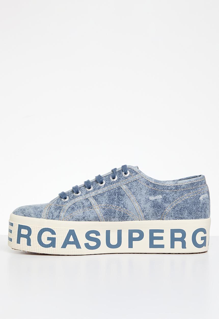 SUPERGA - 2790 Destroyed denim 2790 cotlettering denim platform - a6b blue dusty