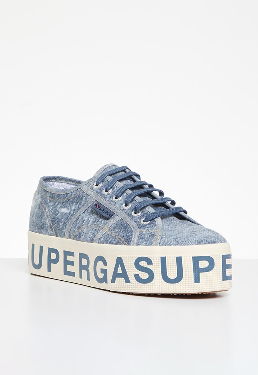 SUPERGA - 2790 Destroyed denim 2790 cotlettering denim platform - a6b blue dusty