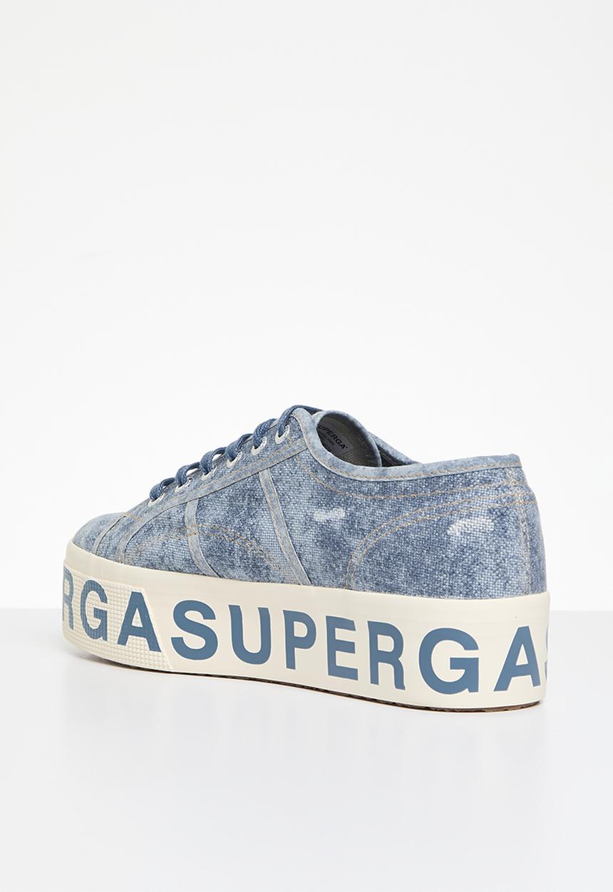 SUPERGA - 2790 Destroyed denim 2790 cotlettering denim platform - a6b blue dusty