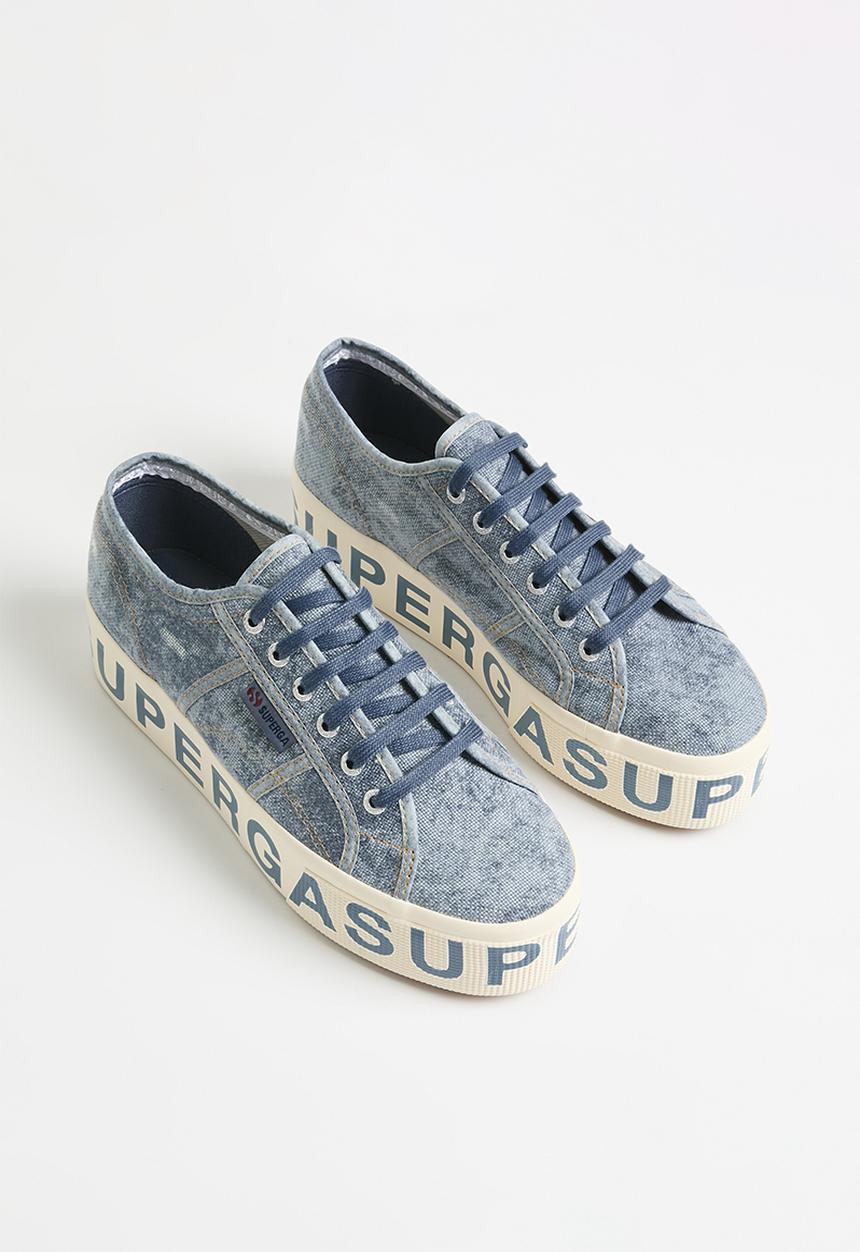 SUPERGA - 2790 Destroyed denim 2790 cotlettering denim platform - a6b blue dusty