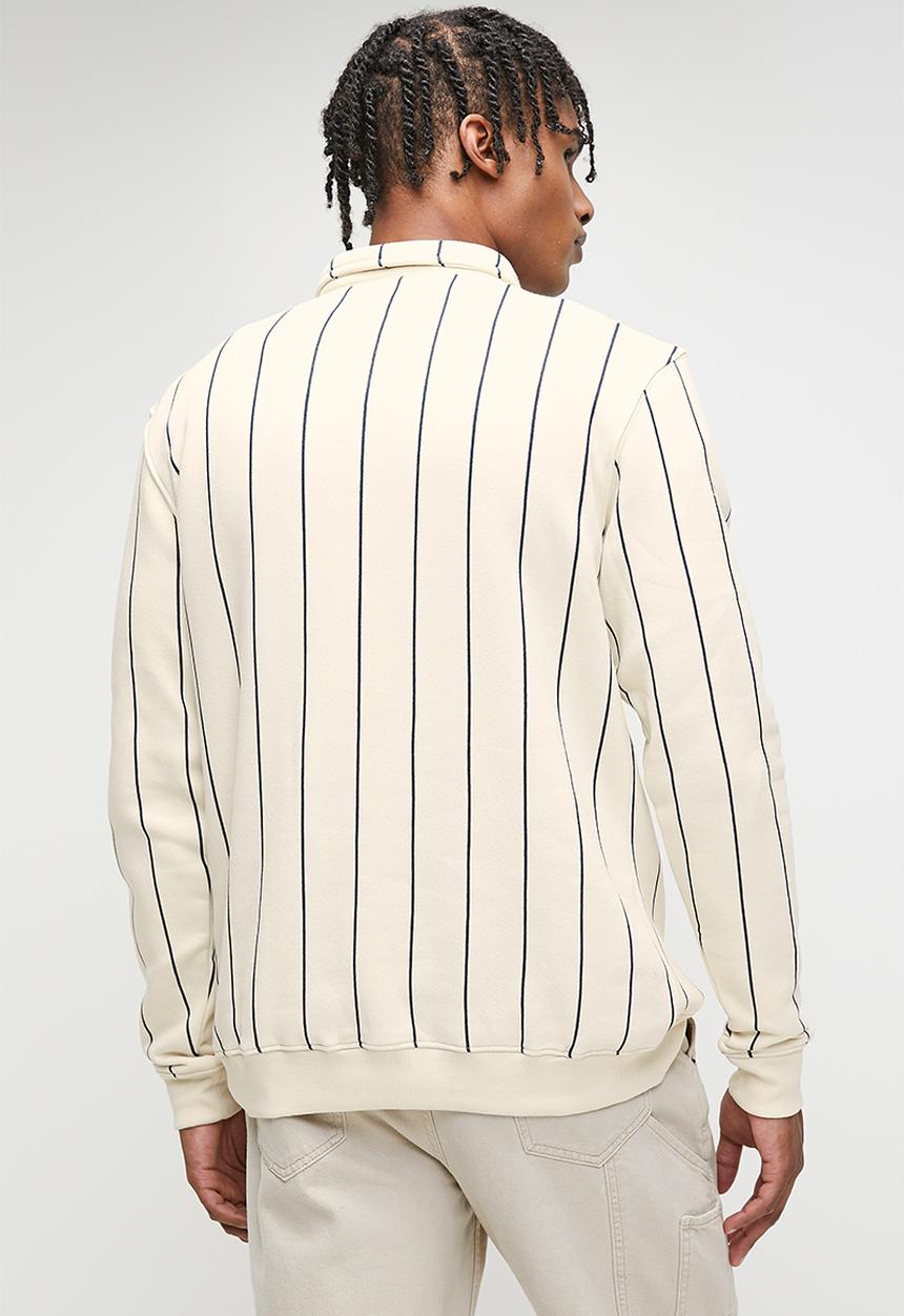 STYLE REPUBLIC - Long Sleeve Ruby Stripe  Johnny Collar tee - Ecru/Navy