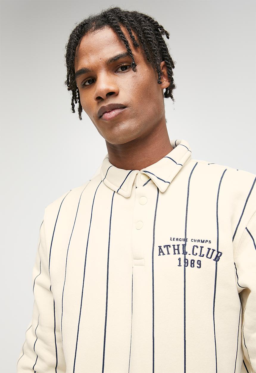 STYLE REPUBLIC - Long Sleeve Ruby Stripe  Johnny Collar tee - Ecru/Navy