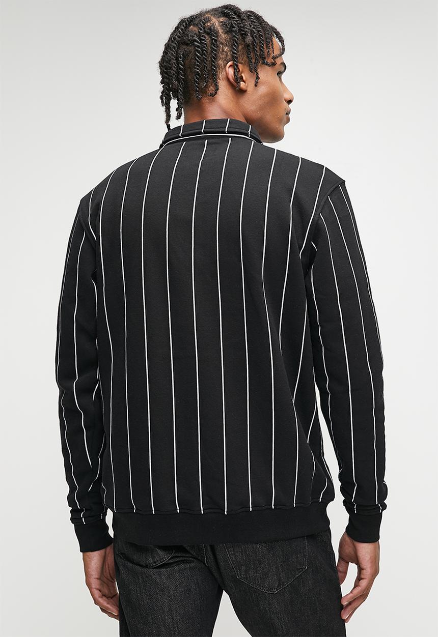 STYLE REPUBLIC - Long Sleeve  Ruby Stripe  Johnny Collar tee - Black & White