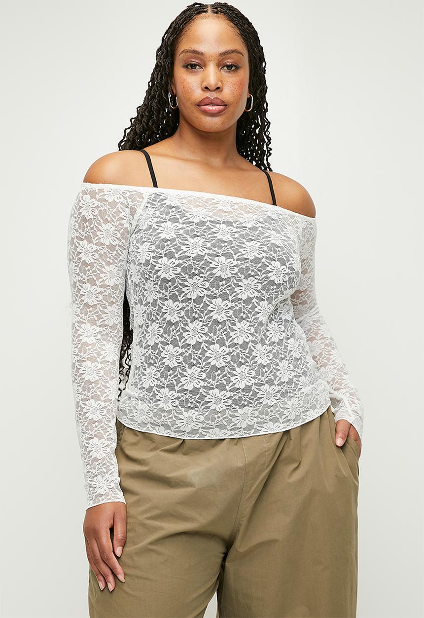 Cotton On - Plus Shae Lace Off The Shoulder Long Sleeve - Cream
