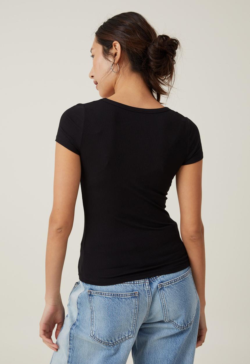 Cotton On - Staple Rib Scoop Neck Short Sleeve Top - Black 