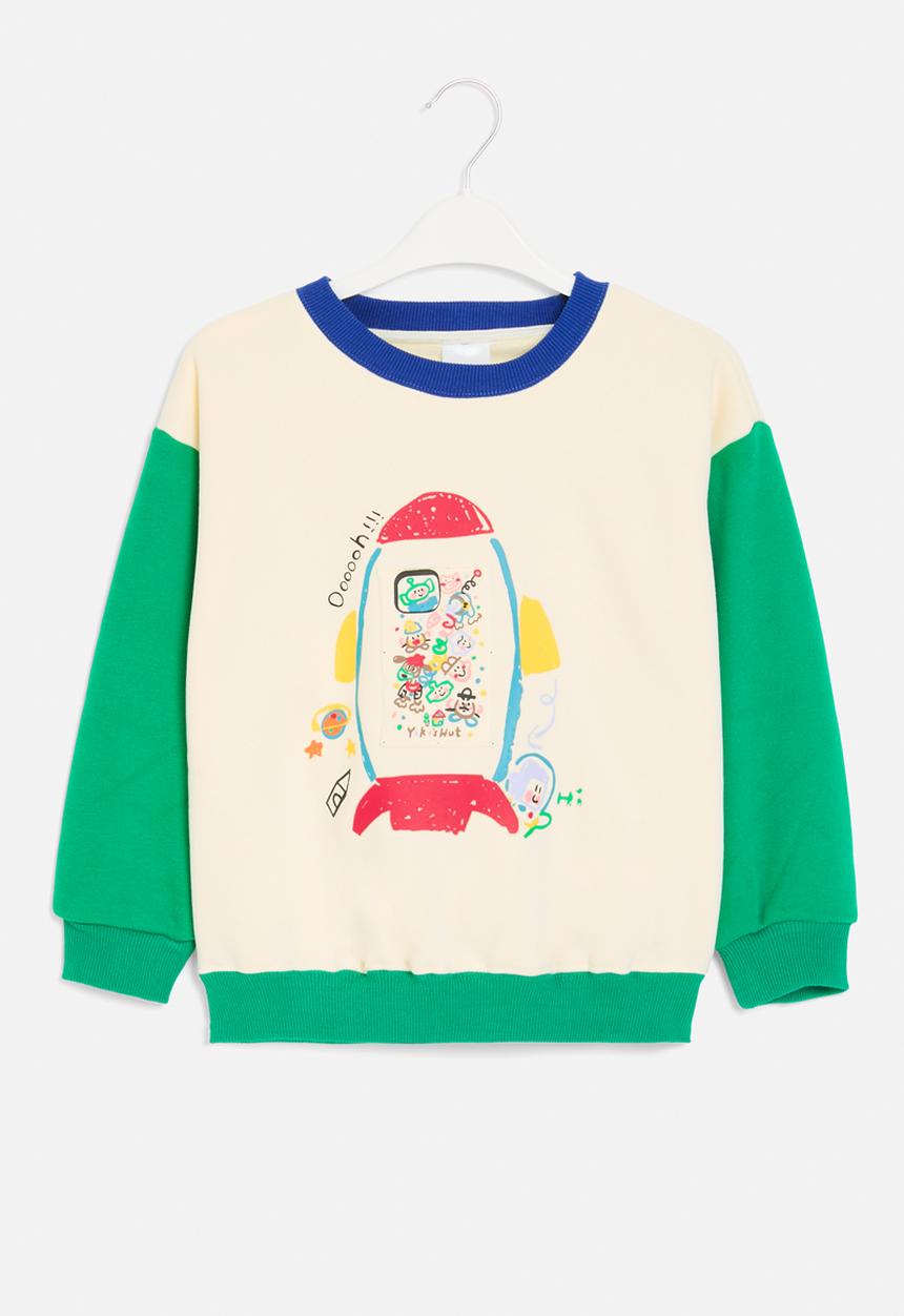 Pop Candy - Contrast sweat top - ecru & green
